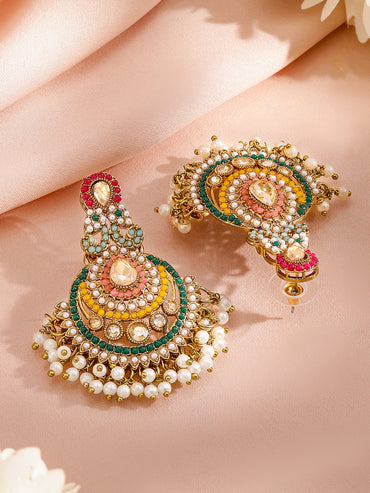 Multicolor studded Jewellery Set With Pearl Drops