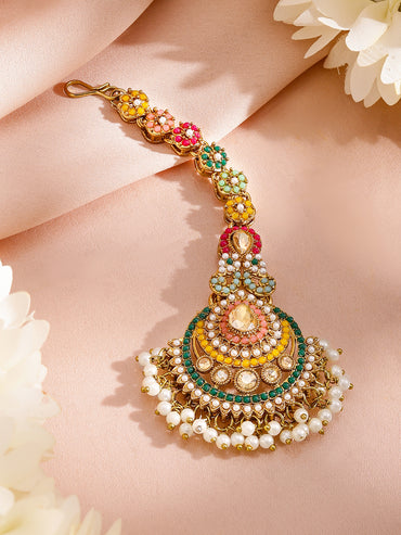 Multicolor studded Jewellery Set With Pearl Drops