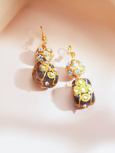 Brass Multicolor Beaded Crystal Studded 22K Gold Plated Statement Necklace