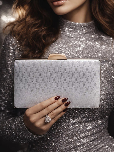 Glossy Grey Structured Box Clutch