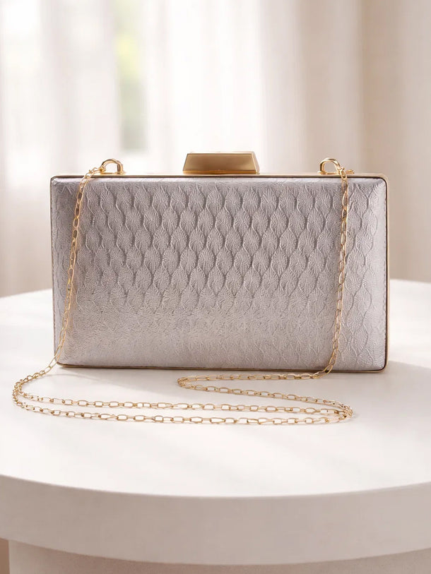 Glossy Grey Structured Box Clutch