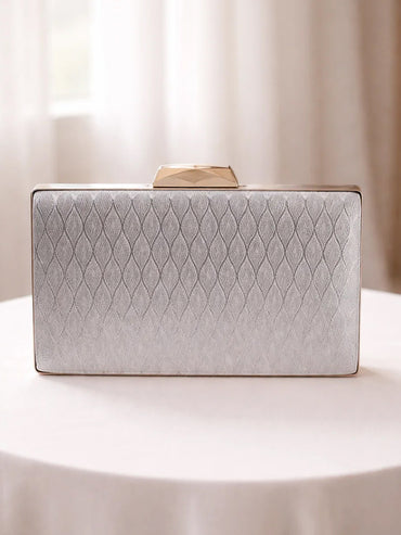 Glossy Grey Structured Box Clutch