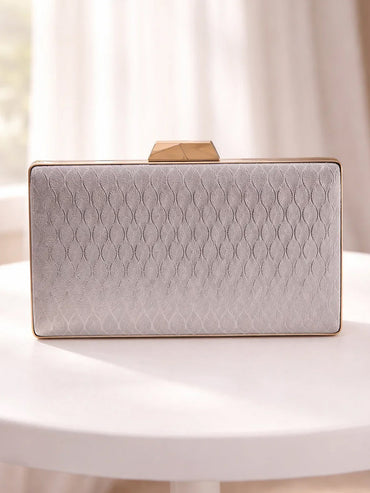 Glossy Grey Structured Box Clutch
