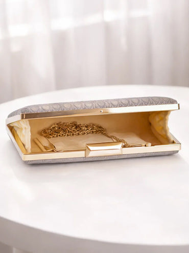 Glossy Grey Structured Box Clutch