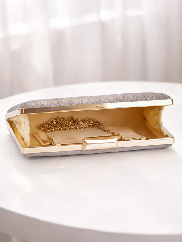 Glossy Grey Structured Box Clutch