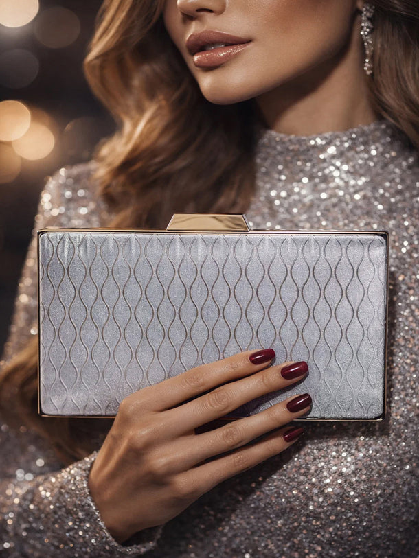 Glossy Grey Structured Box Clutch