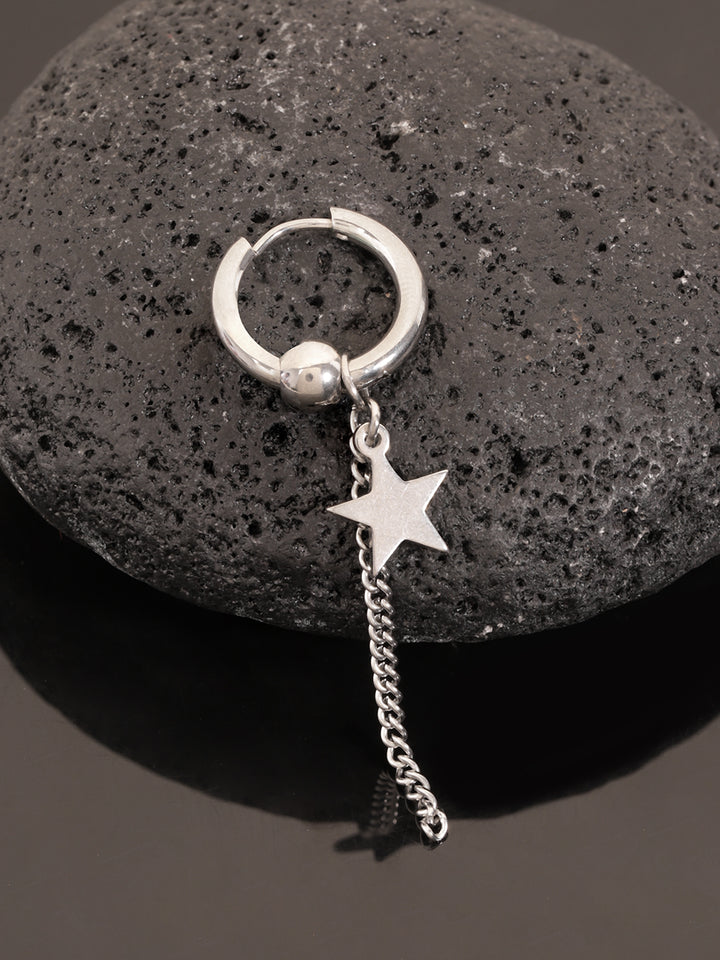 Rubans Trendy Stainless Steel Silver-Plated Tarnish-Free Waterproof Star Charm Men's Earring