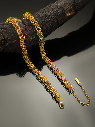 Rubans 18K Gold-Plated Intricate Woven Link Chain Necklace for Men â€“ Bold & Luxe Look