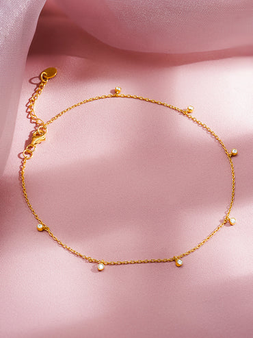 925 Fine  Silver Crystal Charm Minimal Anklet