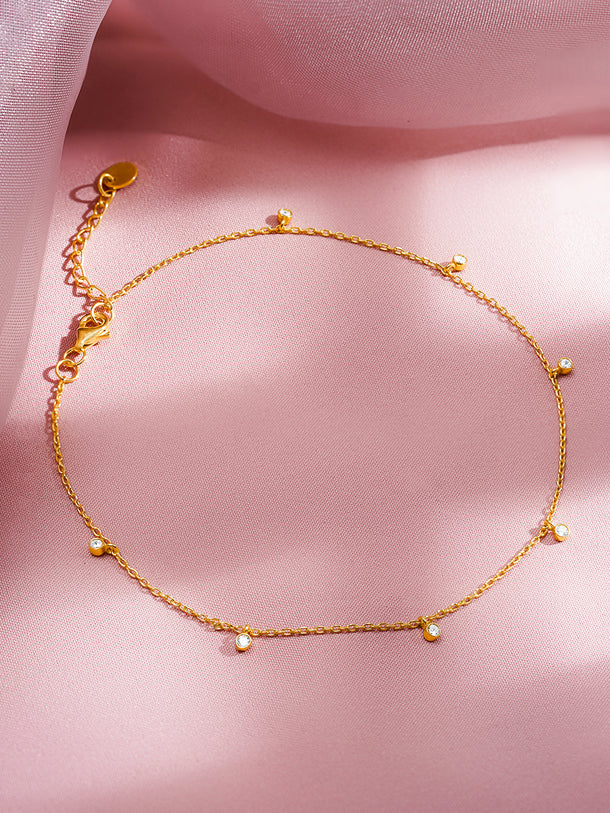 925 Fine  Silver Crystal Charm Minimal Anklet
