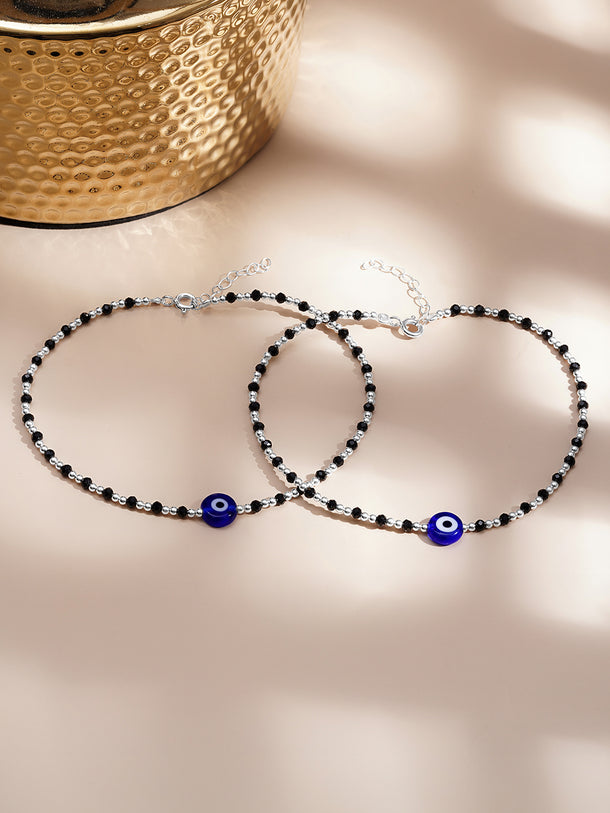 925 Fine Silver Evil Eye Anklet Set