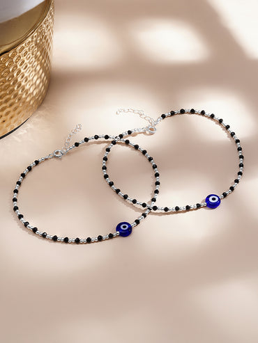 925 Fine Silver Evil Eye Anklet Set