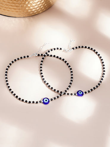 925 Fine  Silver Mystic Evil -Eye Anklet Set