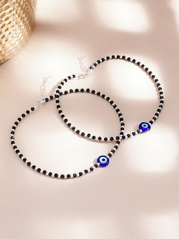 925 Fine  Silver Mystic Evil -Eye Anklet Set