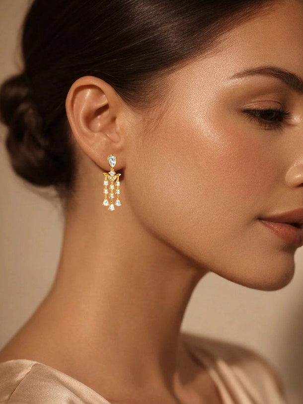 925 Fine Silver Crystal Tassel Dangler Earrings