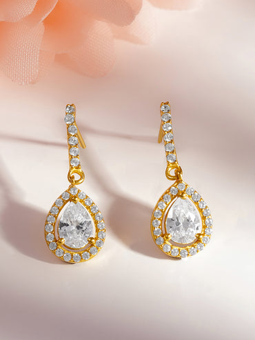 925 Fine Silver Teardrop Halo Crystal Drop Earrings