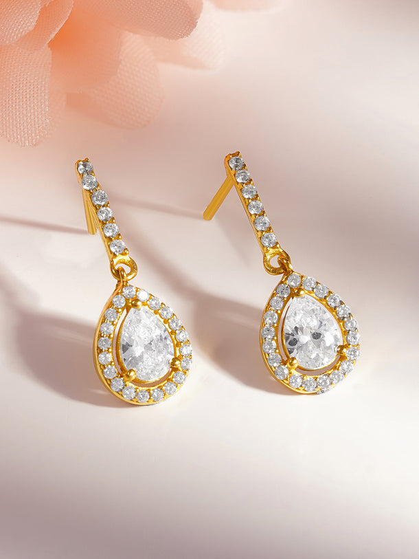 925 Fine Silver Teardrop Halo Crystal Drop Earrings