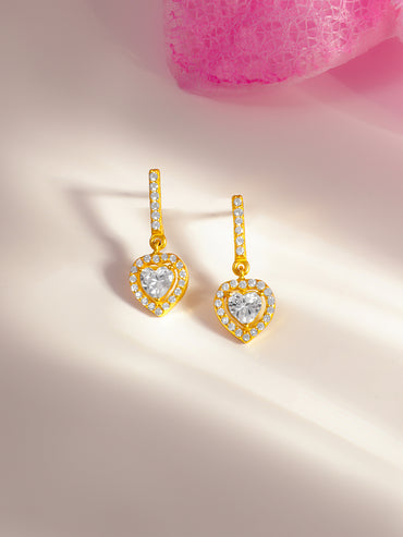 925 Fine Silver Sparkling Heart Drop Earrings