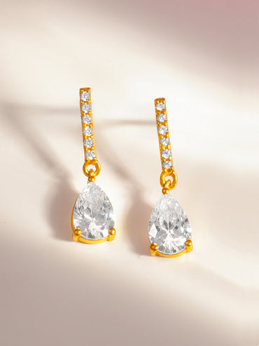 925 Fine Silver Pear Cut Crystal Teardrop Earrings
