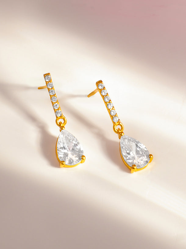 925 Fine Silver Pear Cut Crystal Teardrop Earrings