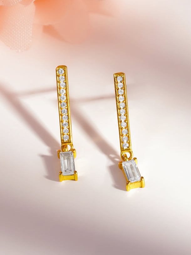 925 Fine Silver Emerald Cut Diamond Drop Earrings