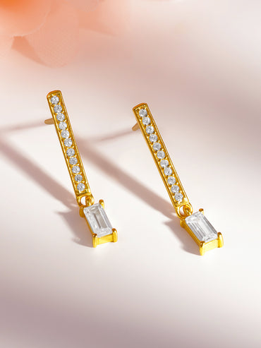 925 Fine Silver Emerald Cut Diamond Drop Earrings