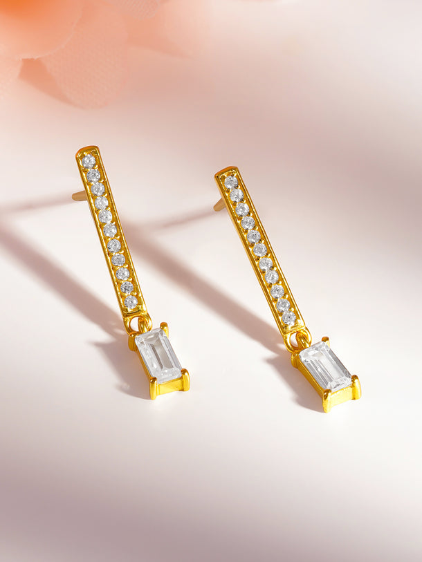 925 Fine Silver Emerald Cut Diamond Drop Earrings