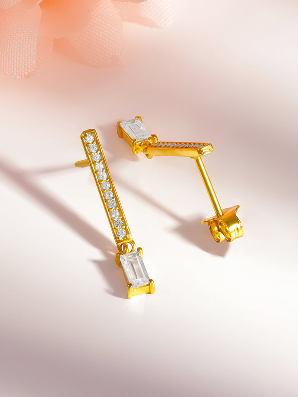 925 Fine Silver Emerald Cut Diamond Drop Earrings