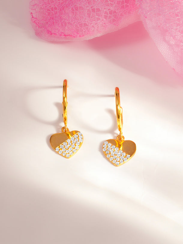 925 Fine Silver Crystal Heart Hoop Drop Earrings