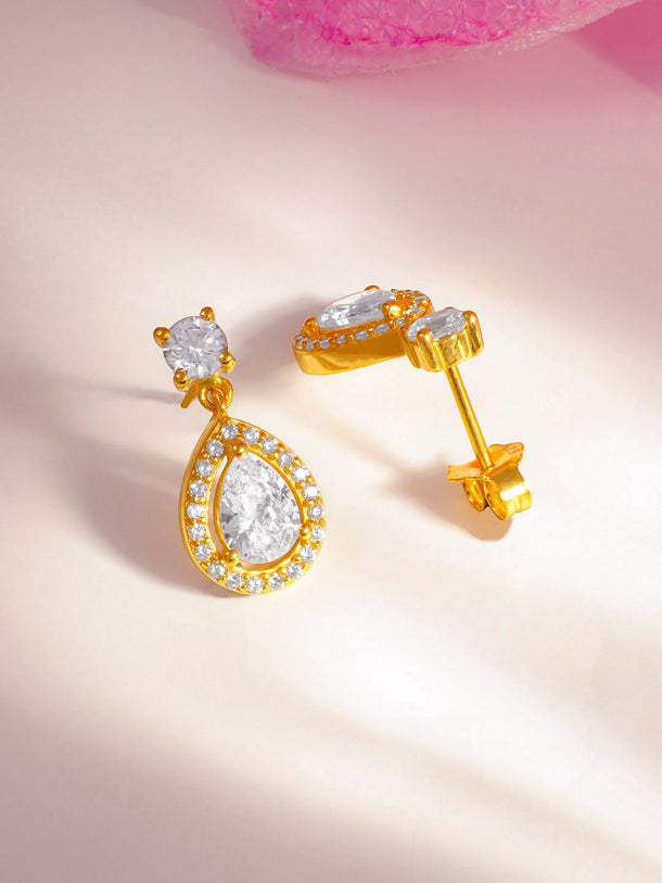 925 Fine Silver Pear Halo Crystal Drop Earrings