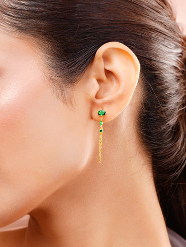 925 Fine Silver Emerald Crystal Chain Drop Earrings