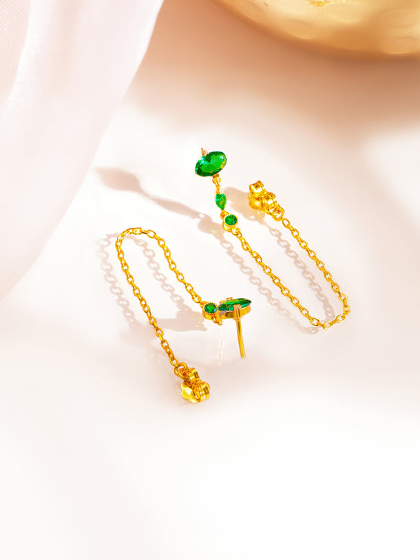 925 Fine Silver Emerald Crystal Chain Drop Earrings