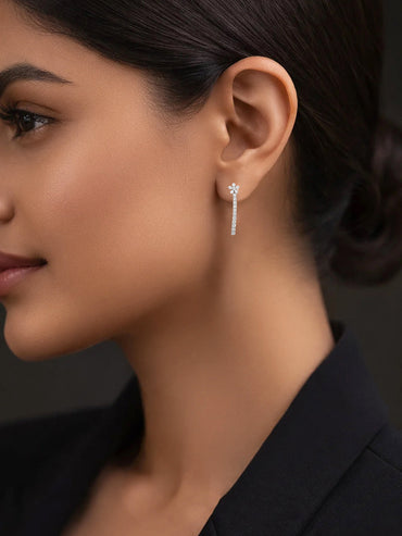 925 Fine Silver Cryatal Floral Cascade Earrings