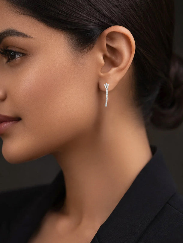 925 Fine Silver Cryatal Floral Cascade Earrings