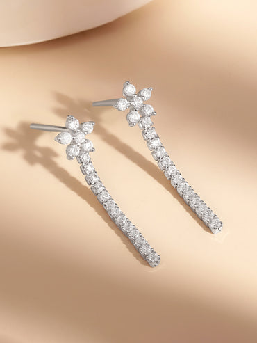 925 Fine Silver Cryatal Floral Cascade Earrings
