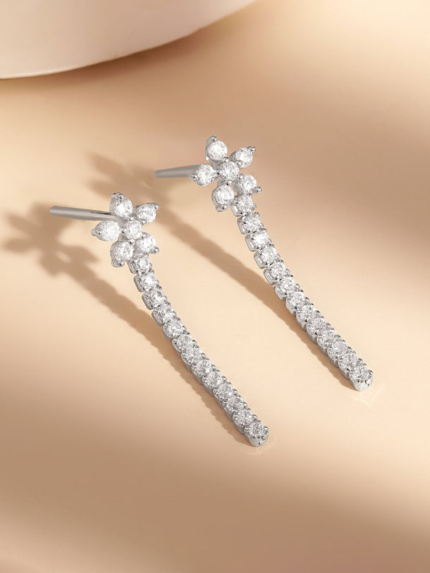 925 Fine Silver Cryatal Floral Cascade Earrings