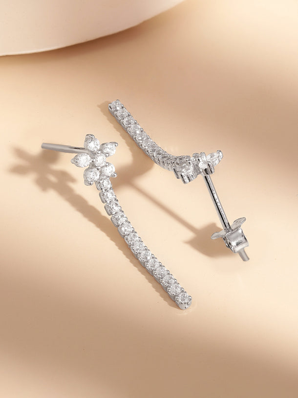 925 Fine Silver Cryatal Floral Cascade Earrings