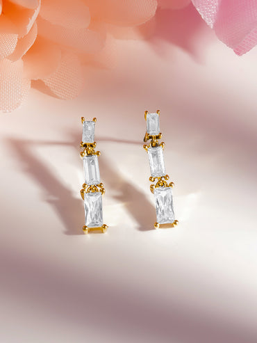 925 Fine Silver Triple Linear Crystal Drop Earrings