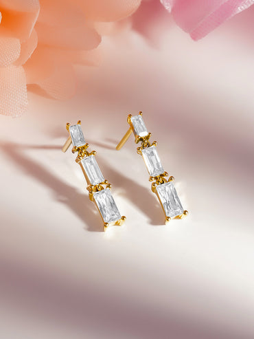 925 Fine Silver Triple Linear Crystal Drop Earrings