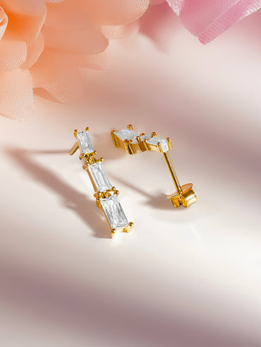 925 Fine Silver Triple Linear Crystal Drop Earrings