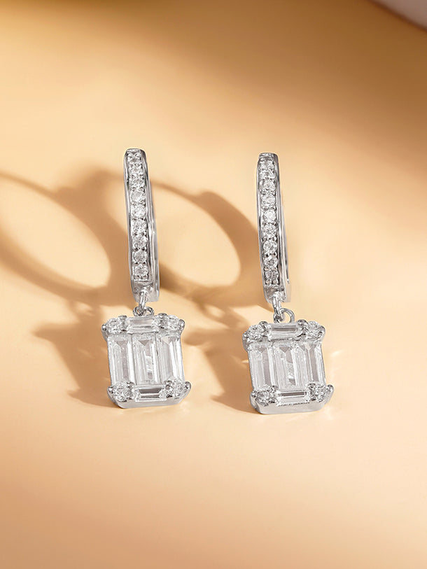 925 Fine Silver Crystal Drop Hoop Earrings