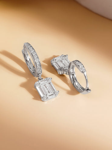 925 Fine Silver Crystal Drop Hoop Earrings