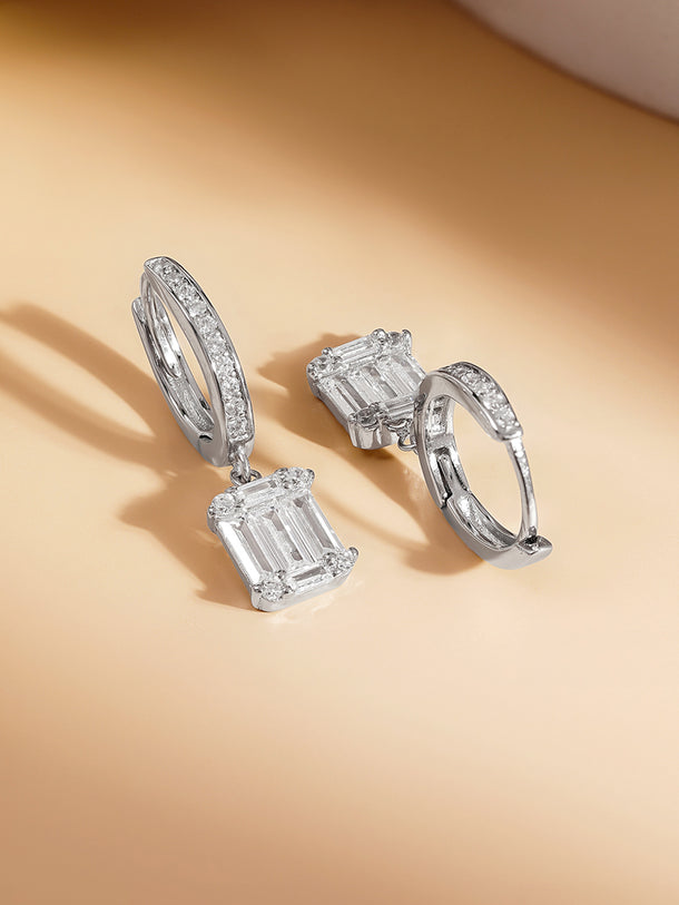 925 Fine Silver Crystal Drop Hoop Earrings