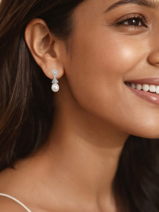 925 Fine Silver Pearl Glow Drop Earrings