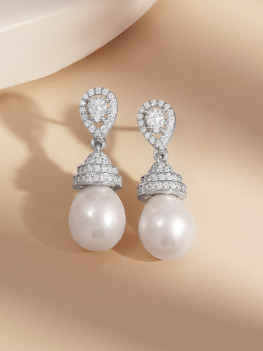 925 Fine Silver Pearl Glow Drop Earrings