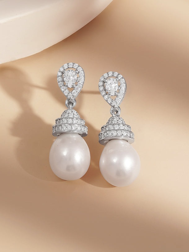 925 Fine Silver Pearl Glow Drop Earrings