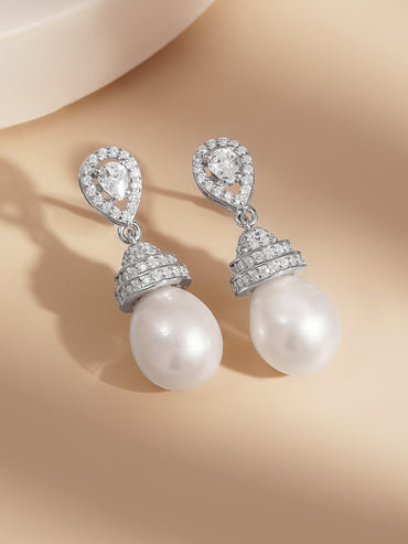 925 Fine Silver Pearl Glow Drop Earrings