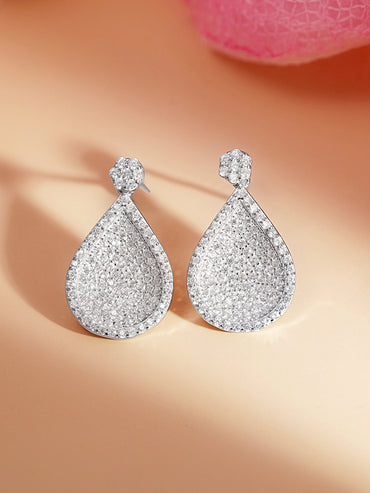 925 Fine Silver Zirconia Teardrop Statement Drop Earrings
