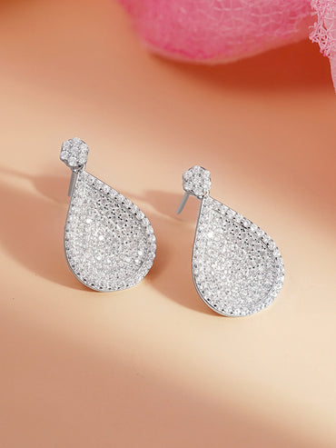 925 Fine Silver Zirconia Teardrop Statement Drop Earrings