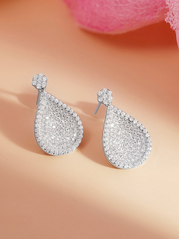 925 Fine Silver Zirconia Teardrop Statement Drop Earrings